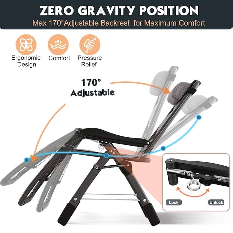 DoCred Ice Silk Zero Gravity Chair with Headrest, Folding Lounge Chair