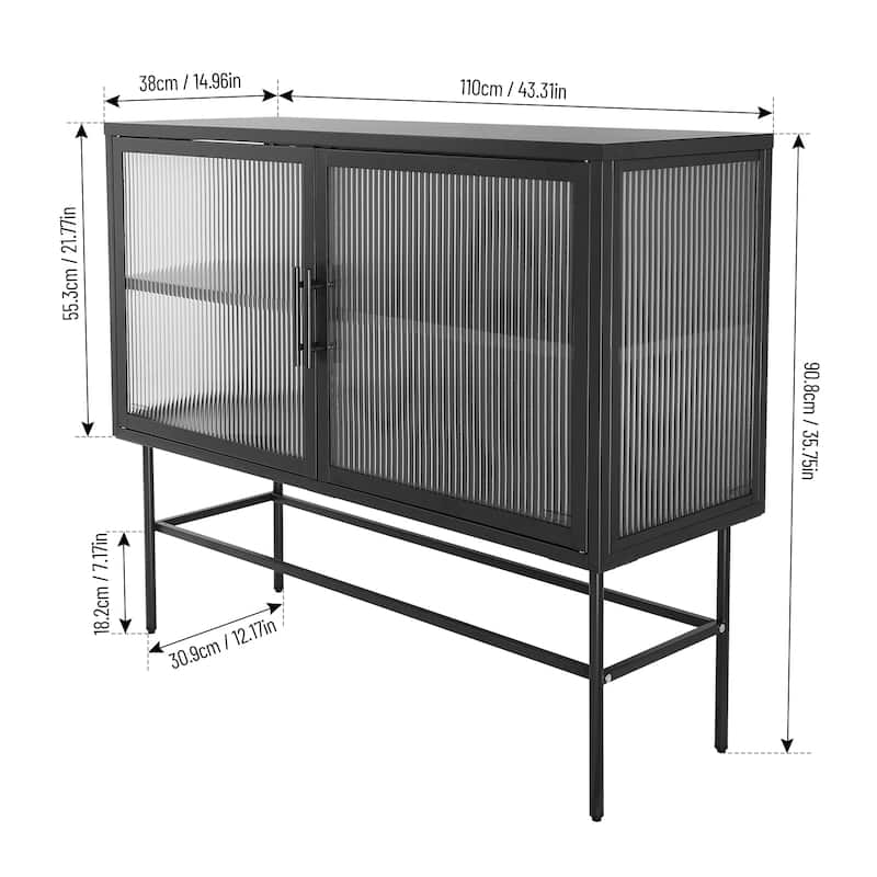Console Table With 2 Fluted Glass Doors