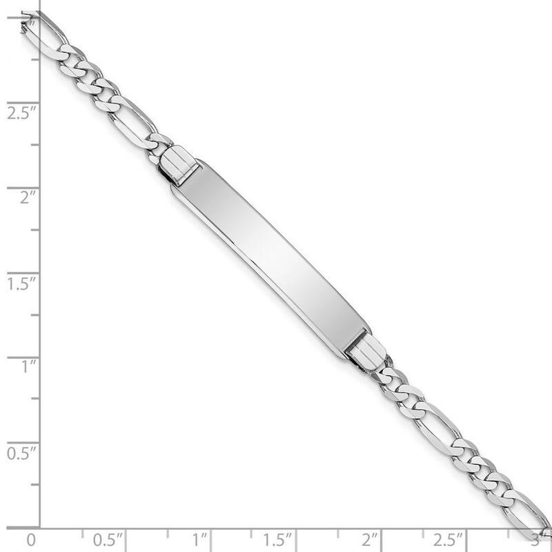 Curata 9.3mm 14k White Gold Engravable Figaro Link Soft Diamond Shape ID Bracelet
