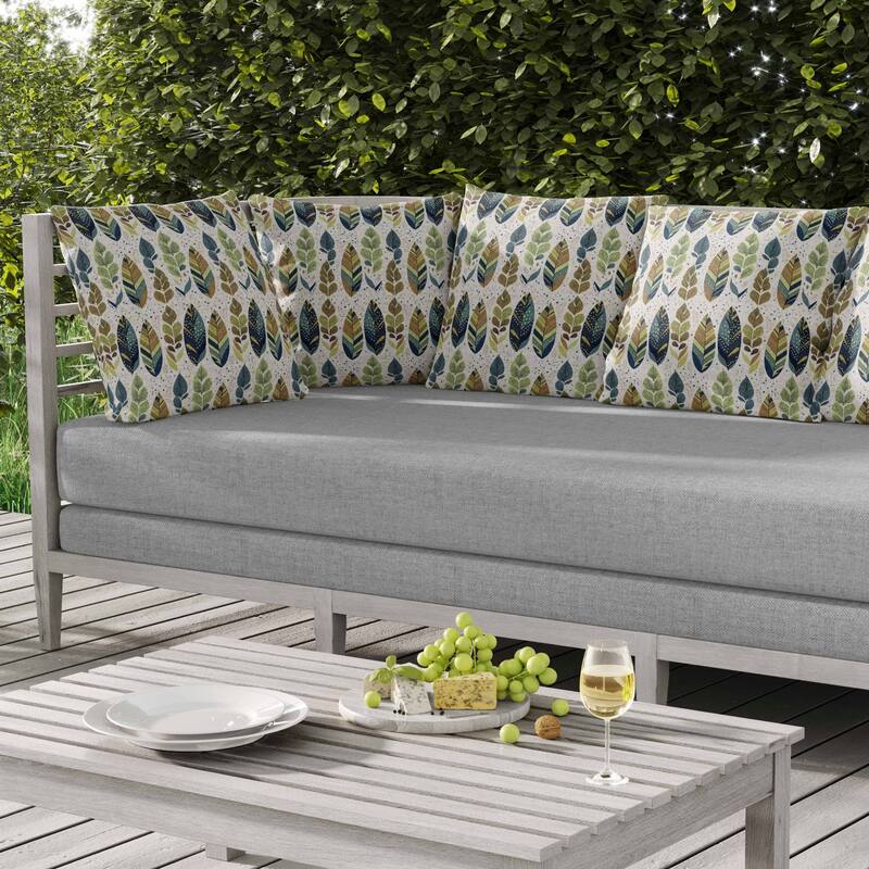 Tribal Leafy Treasures Indoor/Outdoor Reversible Throw Pillow Green and Blue