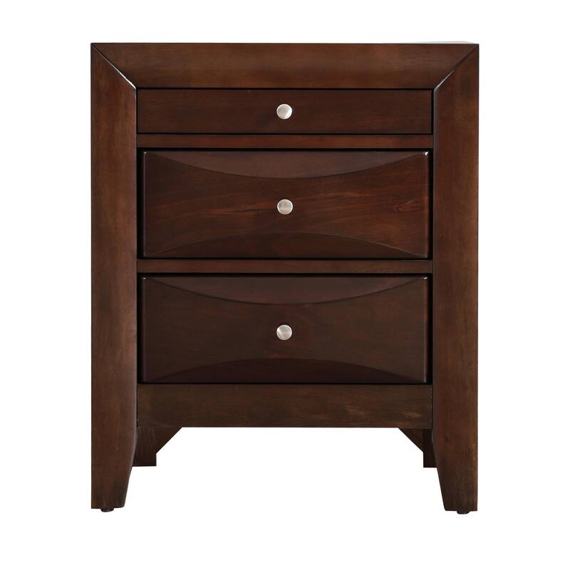 Vintage elegant wood nightstand with three storage drawers and metal handles, curved front design, no assembly required