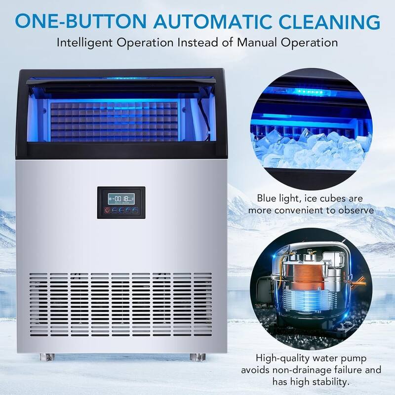 Commercial Ice Maker Machine, 200LB/24H Output, 55 lbs Storage Basket