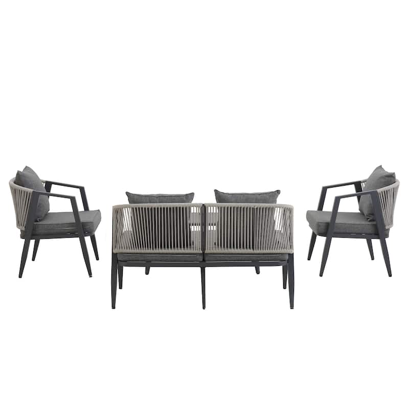 Durable Outdoor Seating Set with Iron Frame Cushions and Table for Patios Lawns and Poolsides Gray