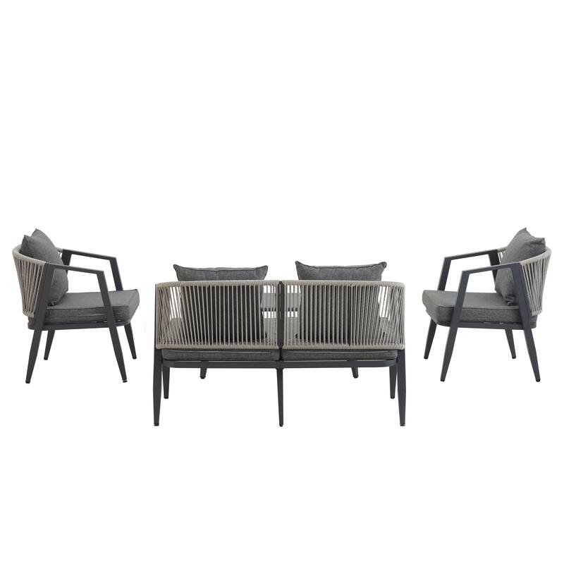 Roomfitters 4 Pcs Modern Outdoor Seating Set, Durable and Comfortable Patio Furniture Set for Backyard, Poolsides