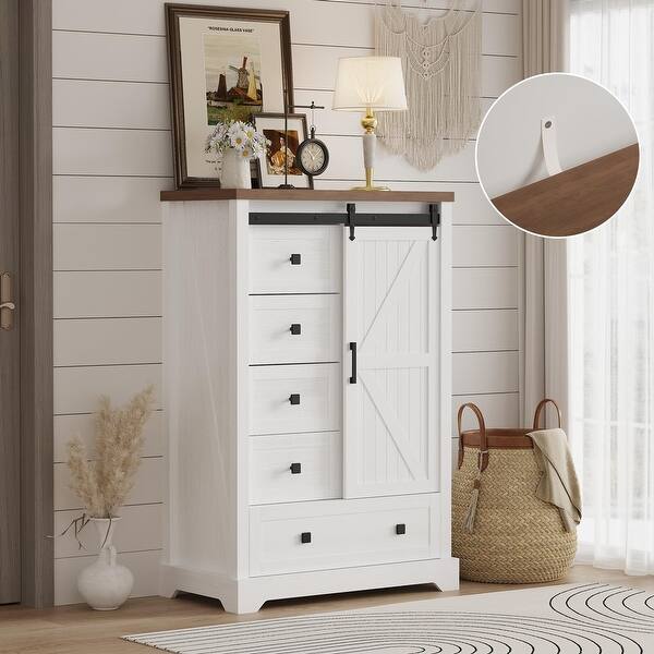 dresser with sliding drawers Modern 5 for Bedroom w/Sliding Barn Door - Bed Bath & Beyond cozy blankets Qeetex Farmhouse 4 Drawer Dresser
