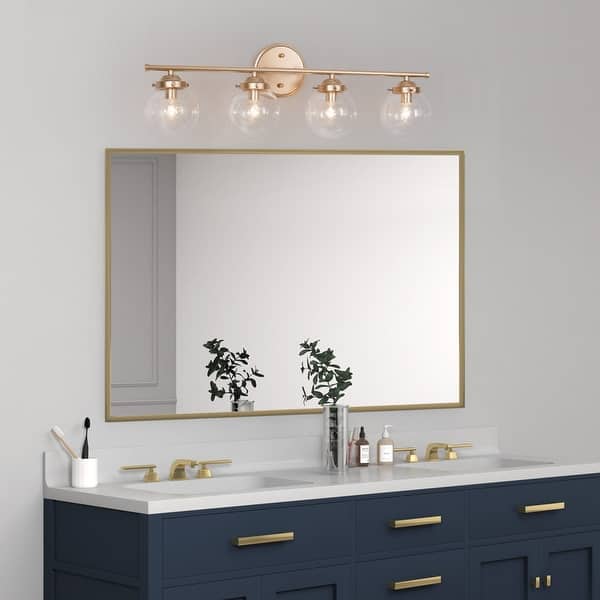 slide 1 of 4, Modern Gold Bathroom Vanity Light Seeded Globe Glass Shade Wall Sconce