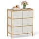 preview thumbnail 1 of 8, Gymax Fabric Dresser w/ 6 Drawers Bamboo Storage Tower w/ 6 Folding 6-drawer - White+Natural