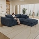 preview thumbnail 54 of 147, Modular Sectional Sofa Corduroy Upholstered Sleeper Sofa Convertible Cloud Accent Couch Deep Seat Chaise Lounge, DIY Combination Loveseat with Otto - Blue