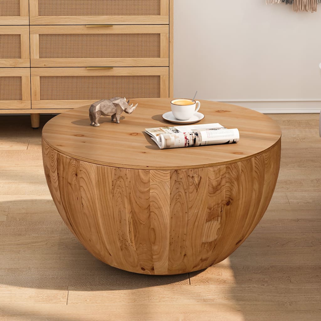 Vintage Style Bucket Shaped Coffee Table with Storage and Reasonable Load-bearing Capacity