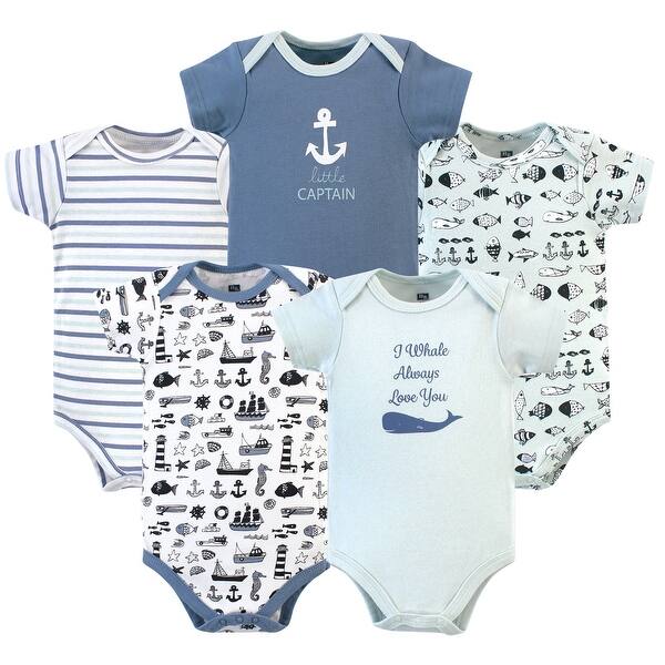 slide 1 of 1, Hudson Baby Infant Boy Cotton Bodysuits 5pk, Nautical 0-3 Months - Nautical