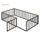 preview thumbnail 8 of 9, Black Twin Size Metal Floor Bed Frame with Fence and Door for Kids