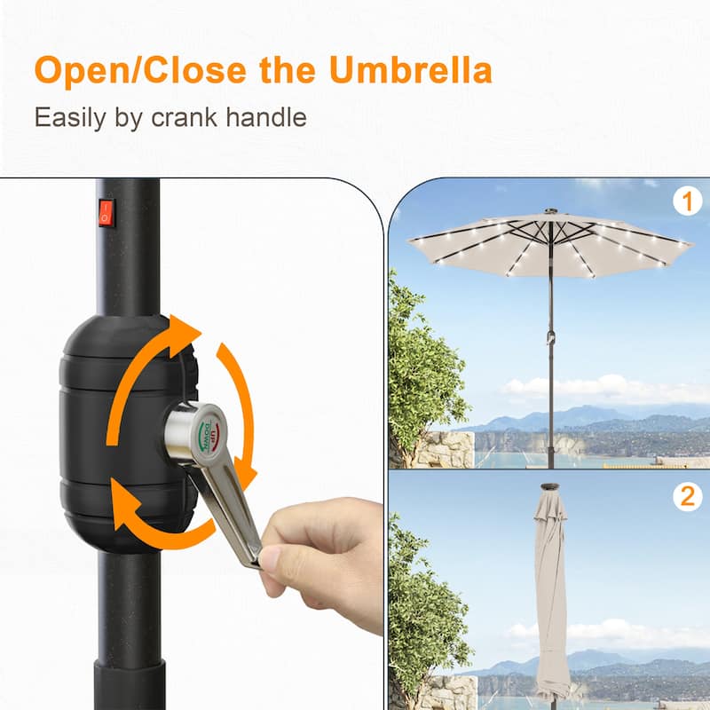 LIVOOSUN 9Ft Patio LED Market Umbrella Outdoor Table Steel Umbrella
