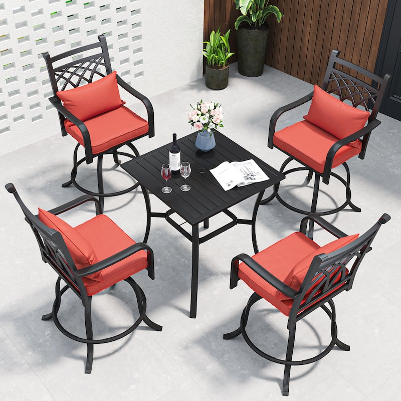 Outdoor Swivel Dining Set with 29"W Cushion Chairs, Patio Table