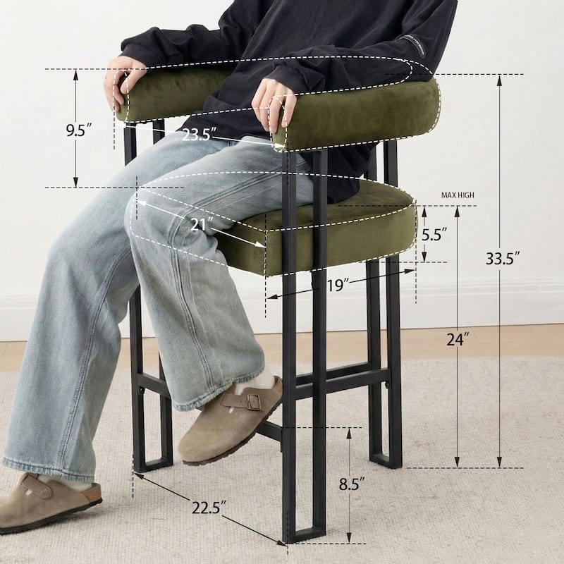 24" Seat Height Upholstered Velvet Solid back Counter Stool (Set of 4)