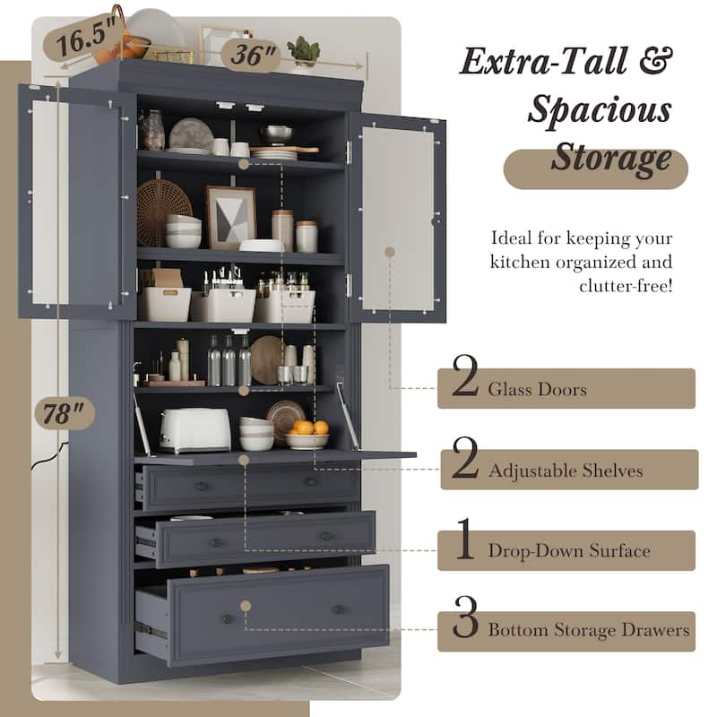 Freestanding Kitchen Pantry Storage Cabinet - Grey