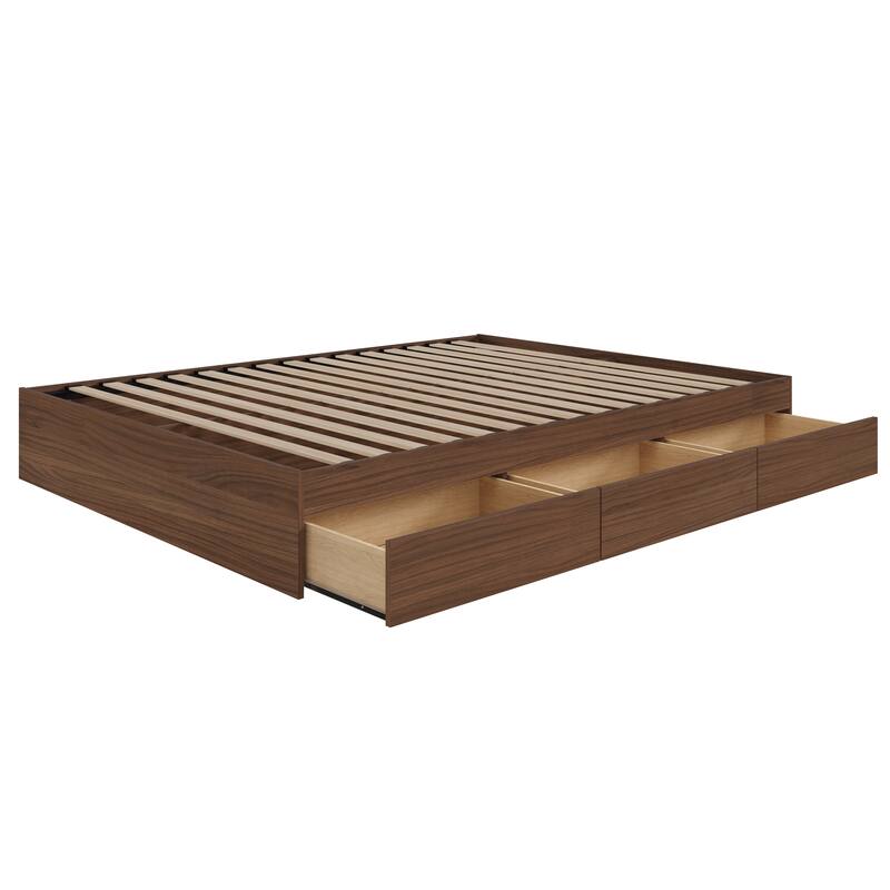 Nexera Bed Frame with 3-Drawer Storage, Reversible, Brown