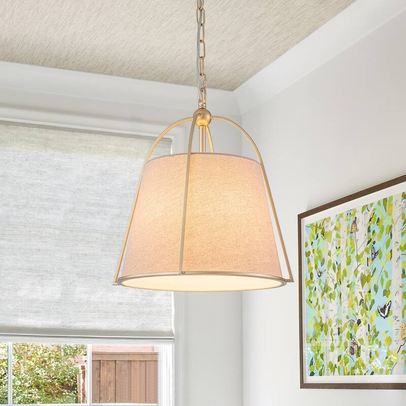 Mid Century Conical Linen Shade Lantern Pendant Ambient Light