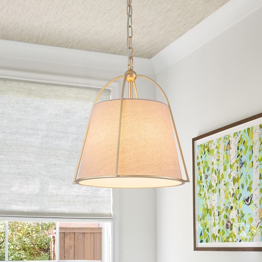 Mid Century Conical Linen Shade Lantern Pendant Ambient Light