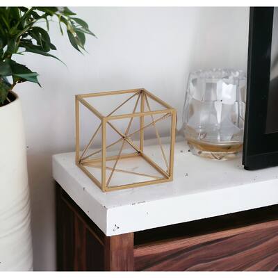 HomeRoots 6" Gold Metal Cube Sculpture - 6' X '6' X '6