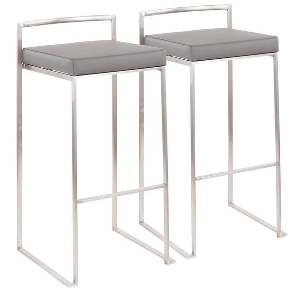 slide 1 of 50, Fuji Contemporary Stackable Stainless Steel Low-Profile Back Bar Stool (Set of 2) - N/A