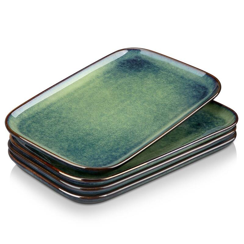 vancasso Stern Series Reactive Glaze Stoneware Plates Set - Rectangle Plates - Green
