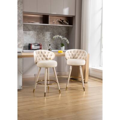 Velvet Upholstered 360 Degree Swivel Tufted Bar Stools with Golden Footrest(set of 2)