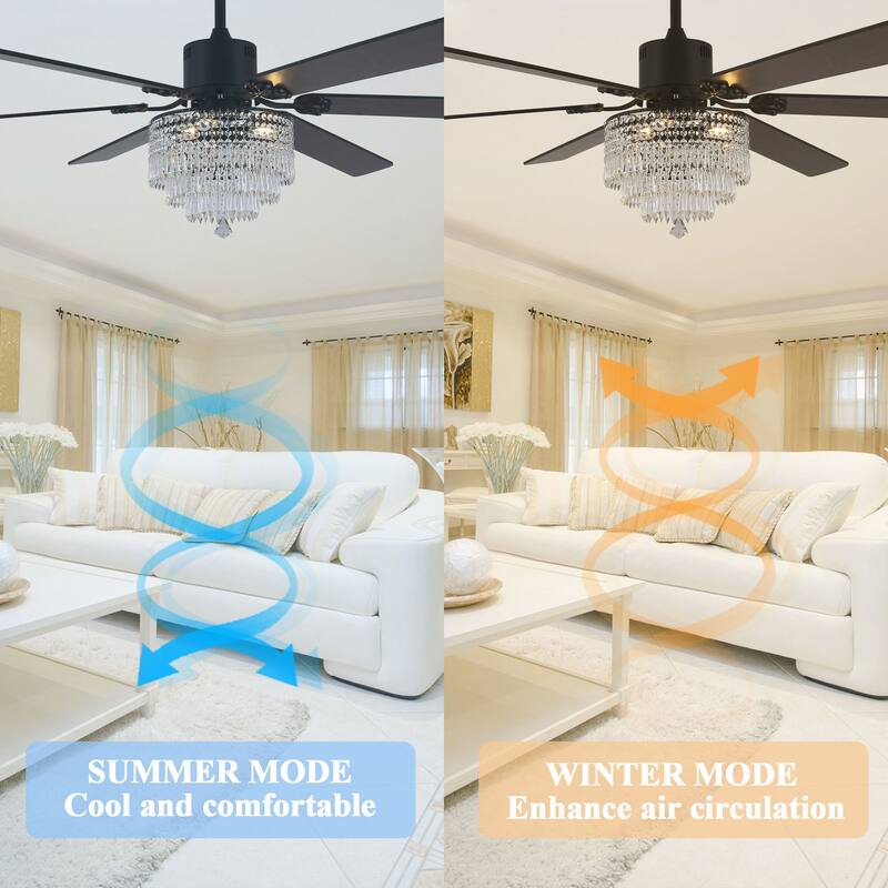 Cusp Barn 65" Ceiling Fan with Light and Remote,Modern Gorgeous Crystal Light Fixture,Silent Reversible Motor Fan Light,6-Speeds