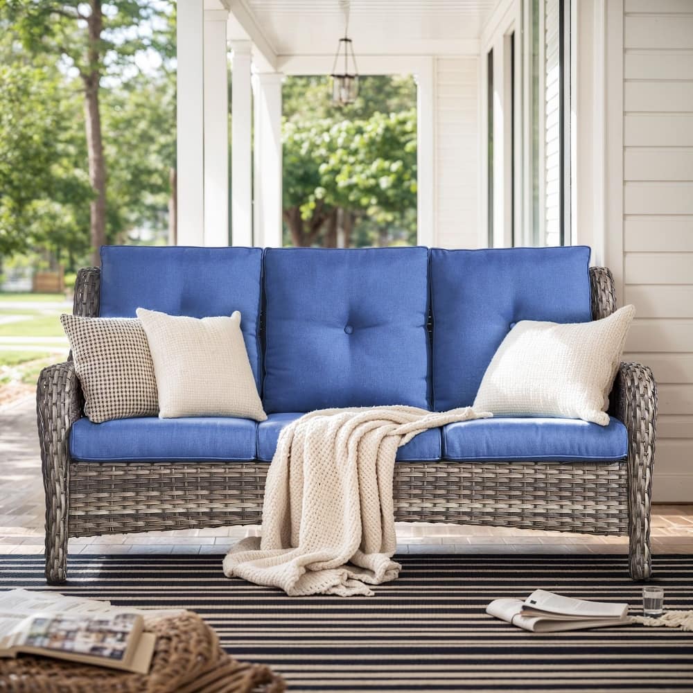Gymojoy 3-Seat Outdoor Sofa, Durable All-Weather PE Wicker with Olefin Cushions