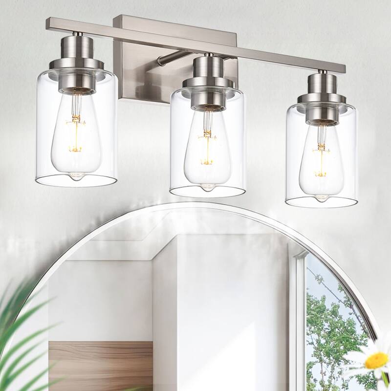 2-Light Modern Vanity Light, Bathroom Mirror Light with Clear Glass Shade - Brushed Nickel