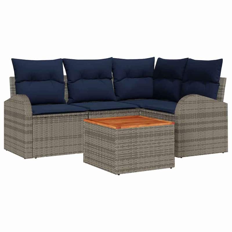 vidaXL 5 Garden Sofa Set with Cushions Black/Grey Poly Rattan - 70.5 x 48.8 x 27.2