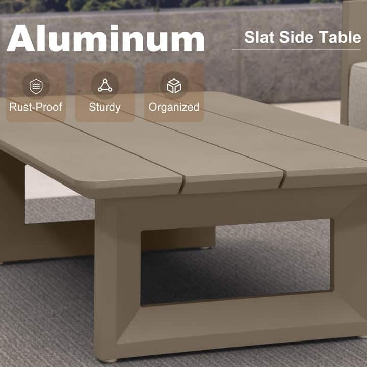 PURPLE LEAF Caesar Khaki Outdoor Couch with 9.6" Thick Cushion and Table for Yard Porch Deck Outdoor Patio Conversation Sets