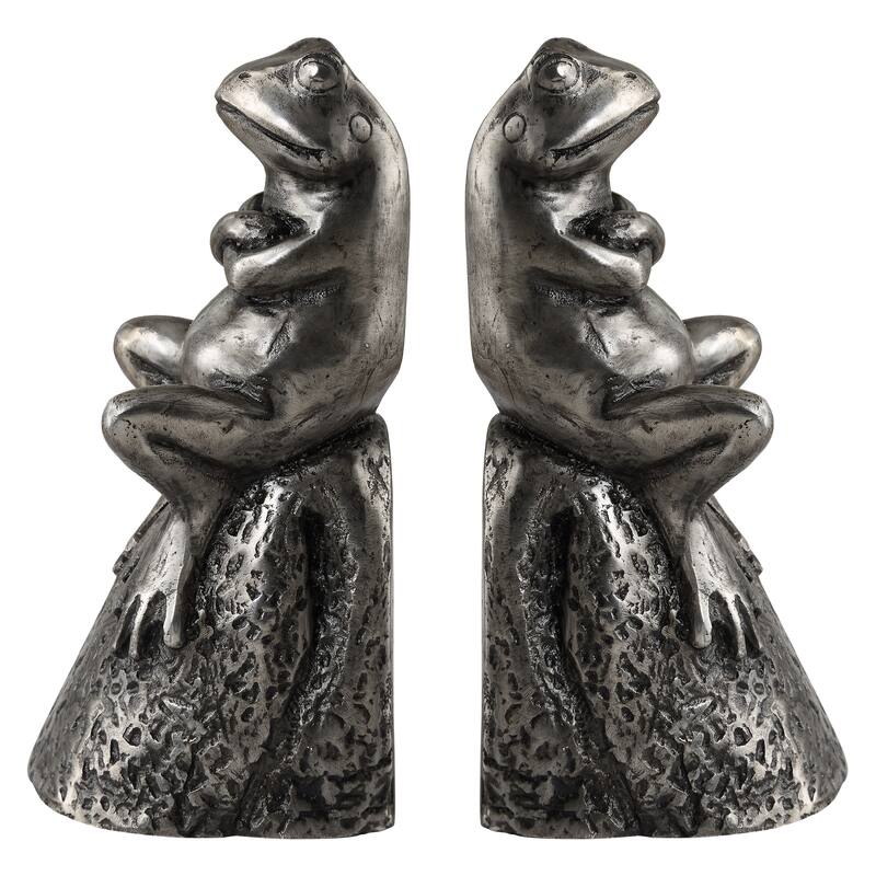 Uttermost Daydreaming Frogs Aged Silver Bookends, Set of 2 - 7'' H X 3.75'' W X 3.5'' D
