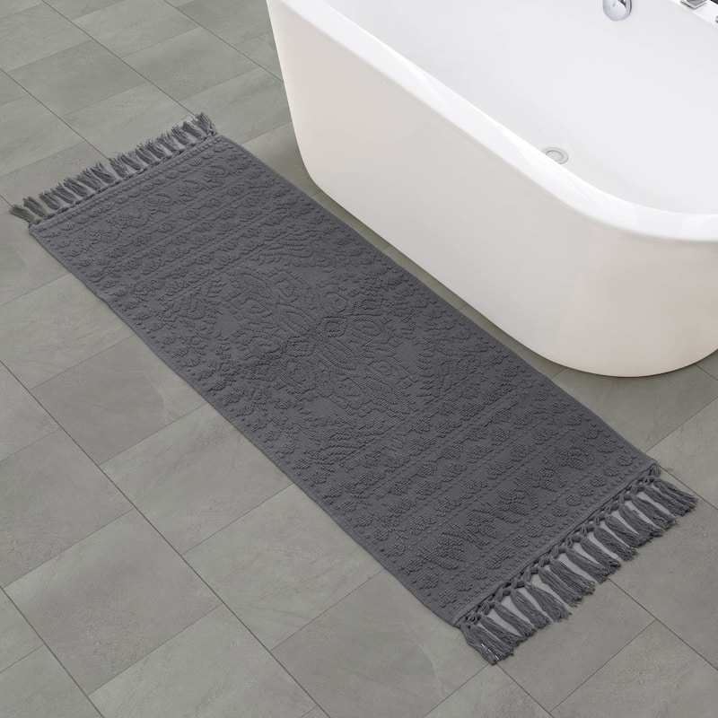 French Connection Nellore Fringe Cotton Bath Rug - Charcoal - 24x64