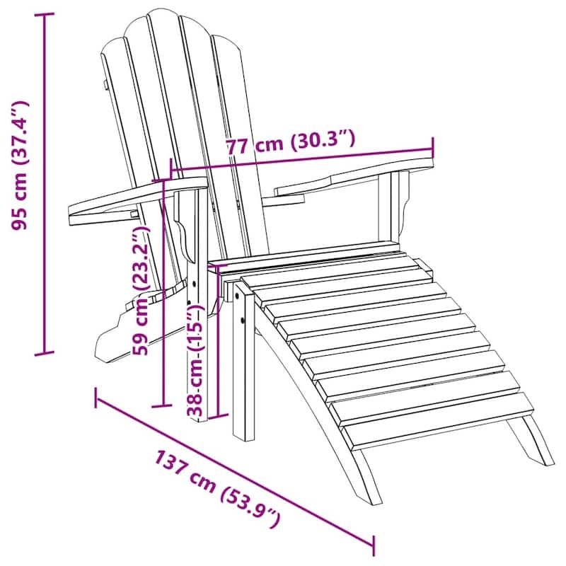 vidaXL Garden Adirondack Chair With Footrest Teak Solid teak wood Standard - 53.9 x 30.3 x 37.4 in