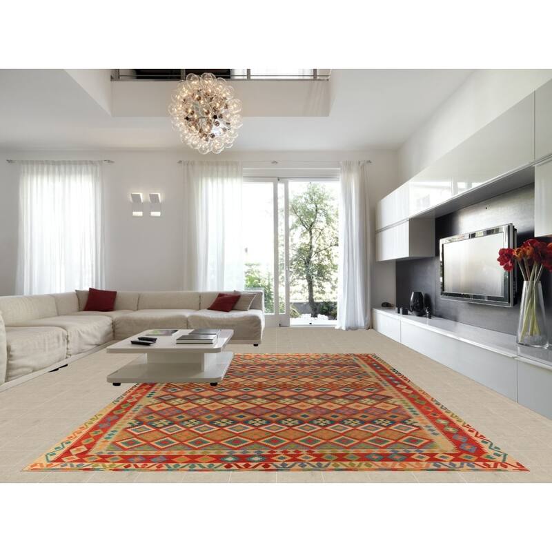 South Western Style Kilim Oriental Large Rug Flatweave Wool Carpet - 10'4"x 16'0"