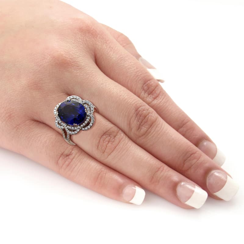 Auriya 18k Gold 8 1/2ct Oval Blue Sapphire Halo Diamond Engagement Ring 3/4ct TDW