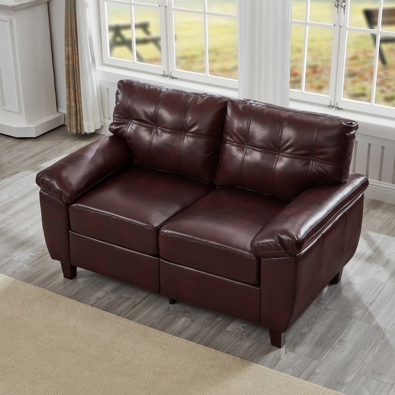 Modern Deep Seat Upholstered Lounge Couch PU Leather Loveseat Sofa with Storage, Wide Cushioned Armrests and Tufted Backrest