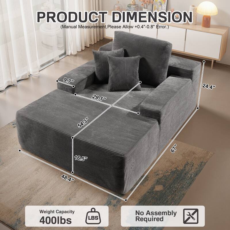 XIZZI Chaise Lounge Chair Corduroy Boneless Sofa Bed Sleeper Couch