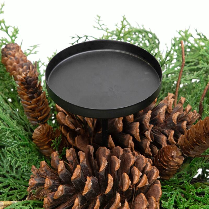 Pine Cone and Mixed Foliage Christmas Pillar Candle Holder - 30"