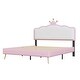preview thumbnail 9 of 8, Full size Upholstered Princess Bed With Crown Headboard,with Headboard and Footboard with Light Strips,White+Pink