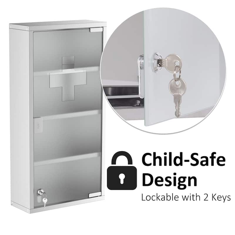 4 Tier Locking Wall Mounted Medicine Cabinet w/ Stainless Steel Frame