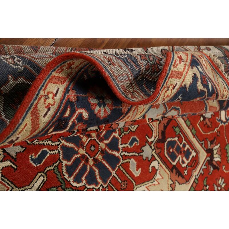 Orange Heriz Serapi Oriental Area Rug Hand-Knotted Wool Carpet - 9'0" x 11'10"