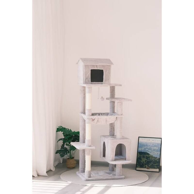 63 Inches Multi-Level Large Cat Tree Features 5 Levels