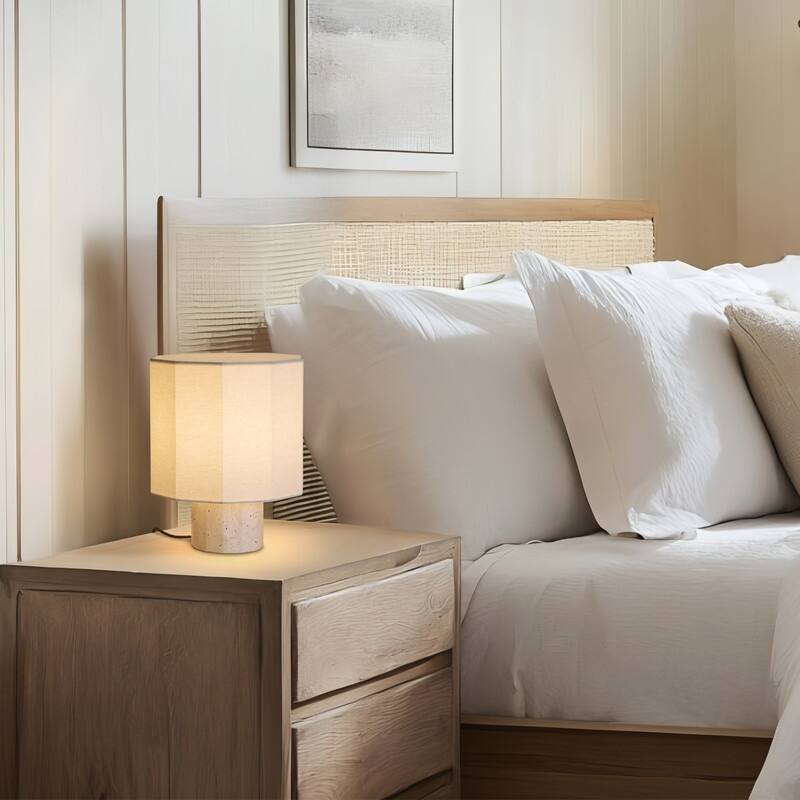 Brightech Cleo LED Natural Beige Stone Boho Modern Dimmable Bedside Nightstand Desk Lamp