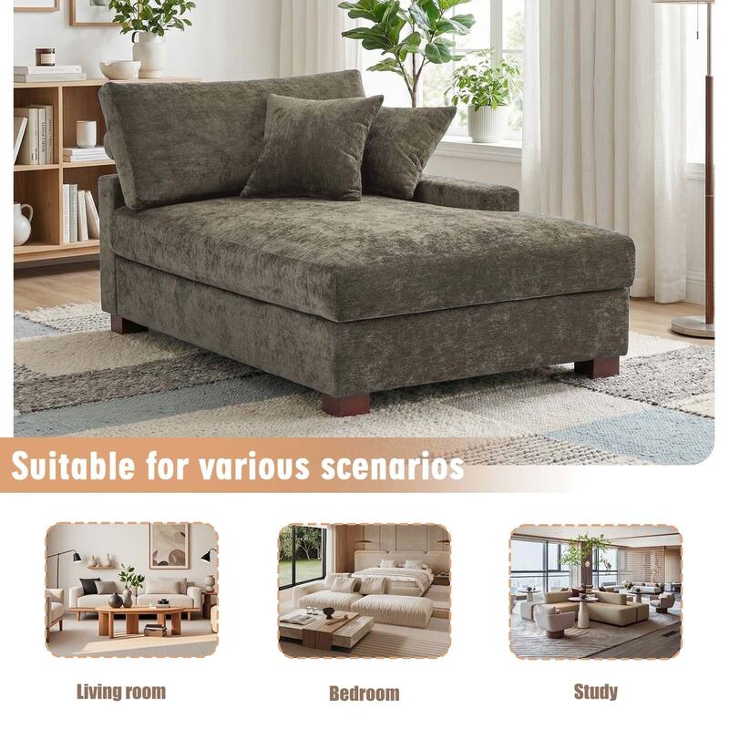 Oversized Chenille Modular Chaise Lounge With Deep Seat