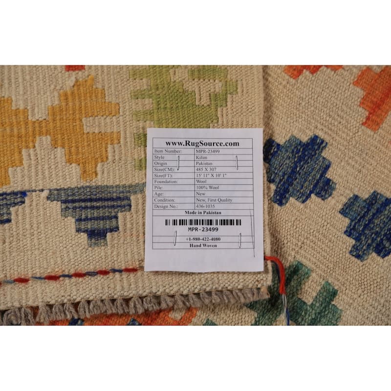 Kilim Oriental Large Rug Hand-Woven Tribal Wool Carpet - 10'1"x 15'11"