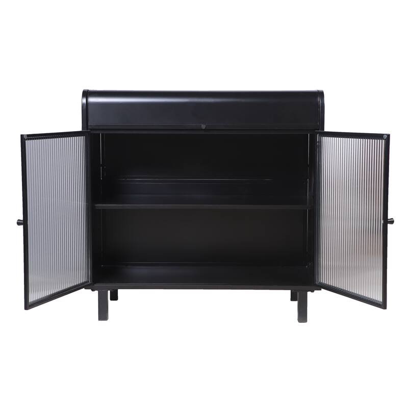 Anmytek Flip Top Modern Sideboard Buffet Storage Cabinet Tempered Figured Glass Doors Metal Frame Console Table