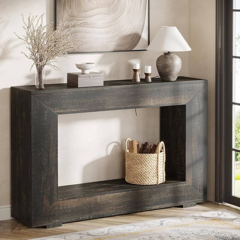 47-Inch Modern Dark Grey Black Wood Entryway Console Sofa Table with Storage Space - 47.24”L x 11.81”W x 32.87”H