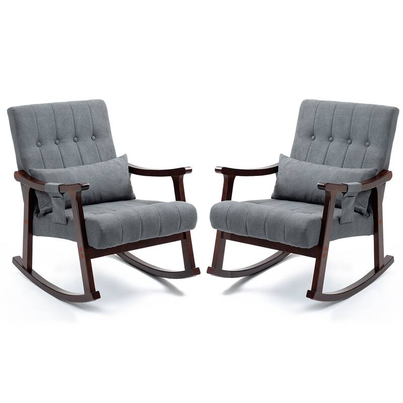 AVAWING 2PCS Upholstered Rocking Chair with Massage Lumbar Support - Slate Grey