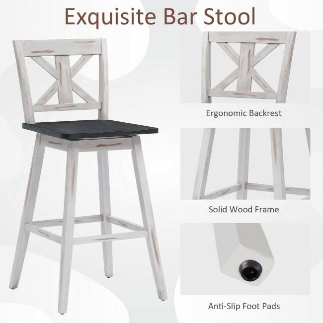 29 Inch Bar Stool Set of 2 with 360° Swivel Seat and Non-Slip Foot Pads